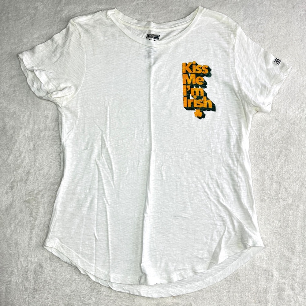 Tailgate Womens Kiss Me Im Irish‎ Graphic T-Shirt White Slub Knit Medium